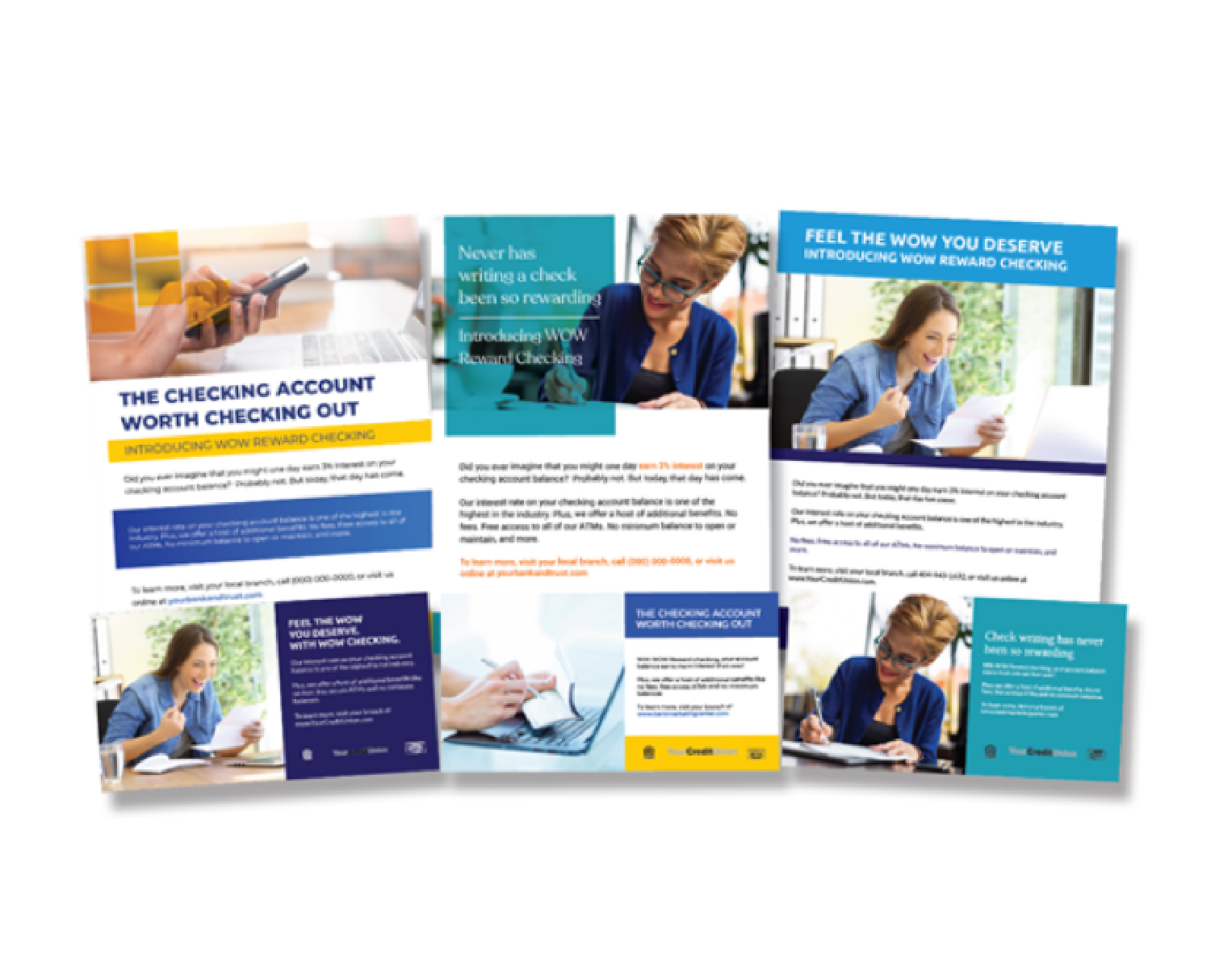 Custom ad layouts with bank logos and brand elements